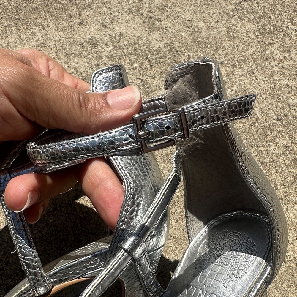 Vince Camuto Silver Metallic Strappy Ankle‑Wrap Heels - Picture 4 of 6